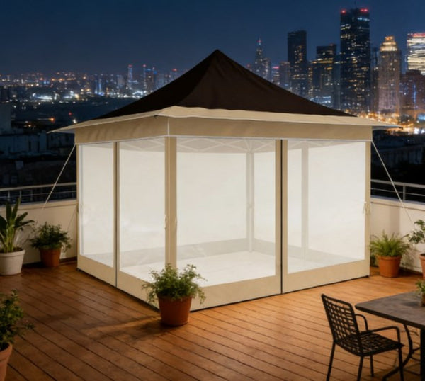 English Elm Adjustable Pop up Gazebo with Mesh Walls Oxford Fabric Canopy for Patio Garden T3971P426996
