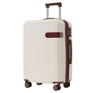 English Elm 4 Piece Hard Shell Abs Luggage Set with Spinner Wheels Tsa Lock and Packing Cubes Brown+White N732P197378K