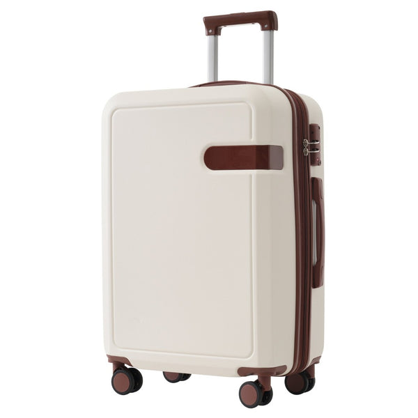 English Elm 4 Piece Hard Shell Abs Luggage Set with Spinner Wheels Tsa Lock and Packing Cubes Brown+White N732P197378K