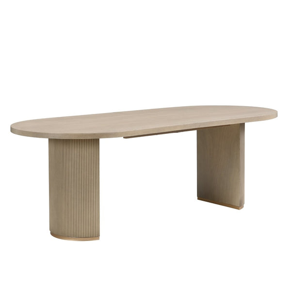 English Elm Oval Wood Dining Table with Double Pedestal Base Seats Six in Light Ash Finish N771P265584A_N771P265585A
