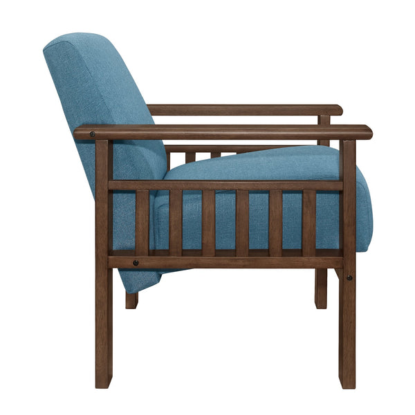 English Elm Blue Helena Accent Chair Walnut Finish Solid Wood Vertical Slat Arms Storage Padded Blue Fabric Upholstery Durable Comfort B011P256308