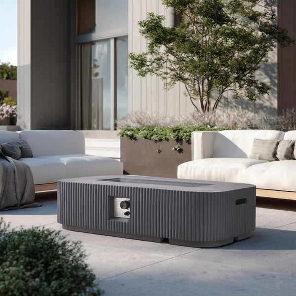 English Elm Outdoor Rectangular Mgo Concrete Fire Pit 50000 Btu Propane Patio Focal Point Gray N772P409034G