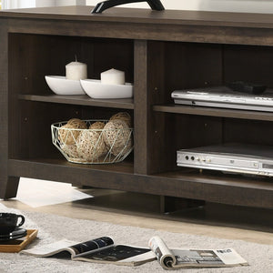 English Elm Tropea 58 Inch Open Shelf Media Console with Oak Finish and Cord Management B2749P413244