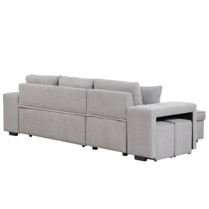 English Elm 104.5" Reversible L-Shape Pull Out Sleeper Sofa Bed with Storage Chaise, Linen Gray, 3-Seat Sectional +2 Pillows SG000430AAE