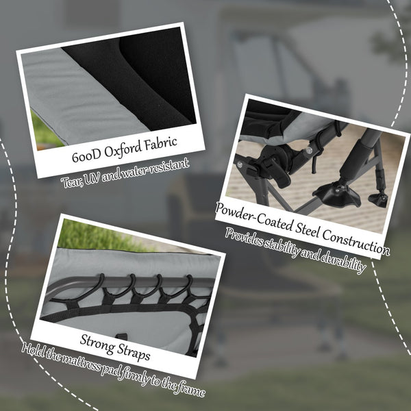 English Elm Outsunny Camping Cot For Adults - Heavy-Duty Folding Bed With Cushions, Adjustable Lounger & 400 Lbs Capacity W2225P200559-GIGA