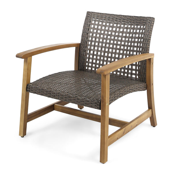 English Elm Christopher Knight Home® - HAMPTON Wood & Wicker Club Chair Set of 2 — Natural Acacia Frame, Mixed Mocha Poly Wicker, Handcrafted Elegance 60397.00WTCMCA