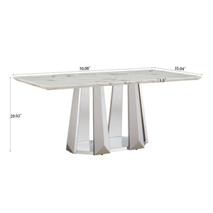 English Elm Marble Dining Table For 6 – Modern Rectangular Faux Marble Top With Sleek Stainless Steel Base W3456S00014