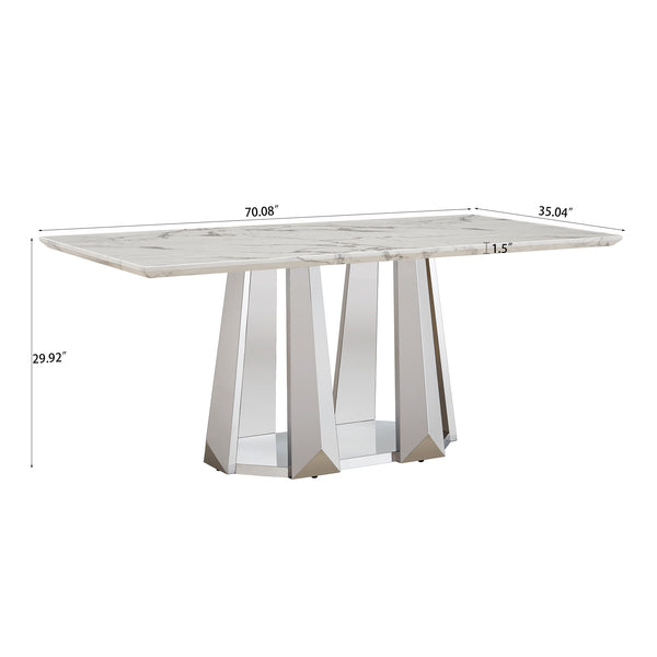 English Elm Marble Dining Table For 6 – Modern Rectangular Faux Marble Top With Sleek Stainless Steel Base W3456S00014
