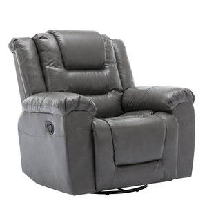 English Elm 360°Swivel Plush PU Recliner Chair with Wide Armrests, 350lb Capacity, Infinite Manual Recline Comfort Grey WF323618AAE