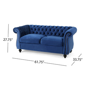 English Elm Christopher Knight Home® - LOVESEAT Plush Velvet Tufted Diamond Stitch with Nailhead Trim and Scrolled Arms for Luxe Comfort Navy Blue 63045.00NVLTNBLU