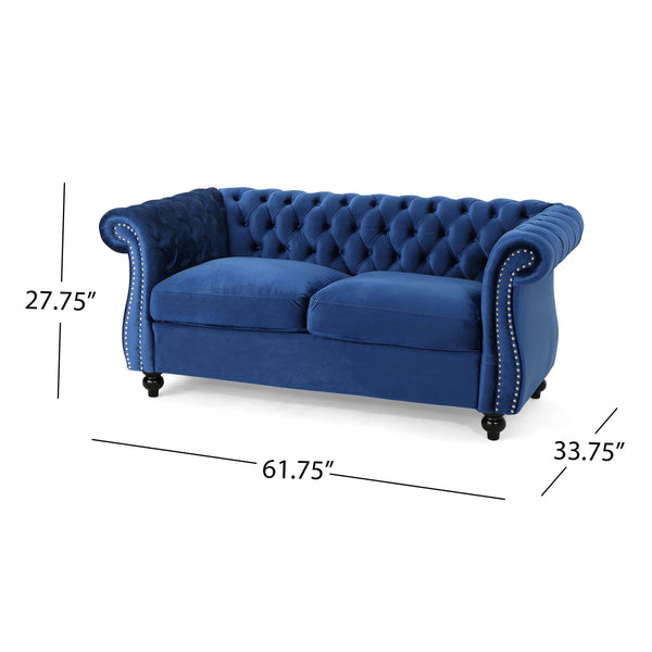 English Elm Christopher Knight Home® - LOVESEAT Plush Velvet Tufted Diamond Stitch with Nailhead Trim and Scrolled Arms for Luxe Comfort Navy Blue 63045.00NVLTNBLU