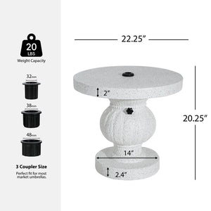 English Elm Berra Mgo Outdoor Umbrella Base Side Table Carved Leaf Marble Patio Accent N775P362775W