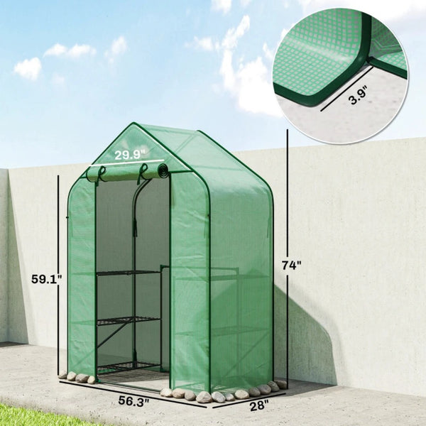 English Elm Roll-up Door Walk-in Portable Greenhouse Six Shelf Pe Cover Foldable Steel Frame T3971P476672