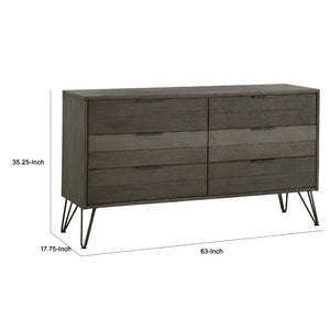 English Elm Contemporary Solid Wood Six Drawer Dresser with Hairpin Legs for Bedroom Storage B056P417104