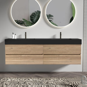 English Elm Galan 72 Inch Double Sink Vanity Fluted Wood Quartz Top Freestanding Bathroom Cabinet W1865S00169