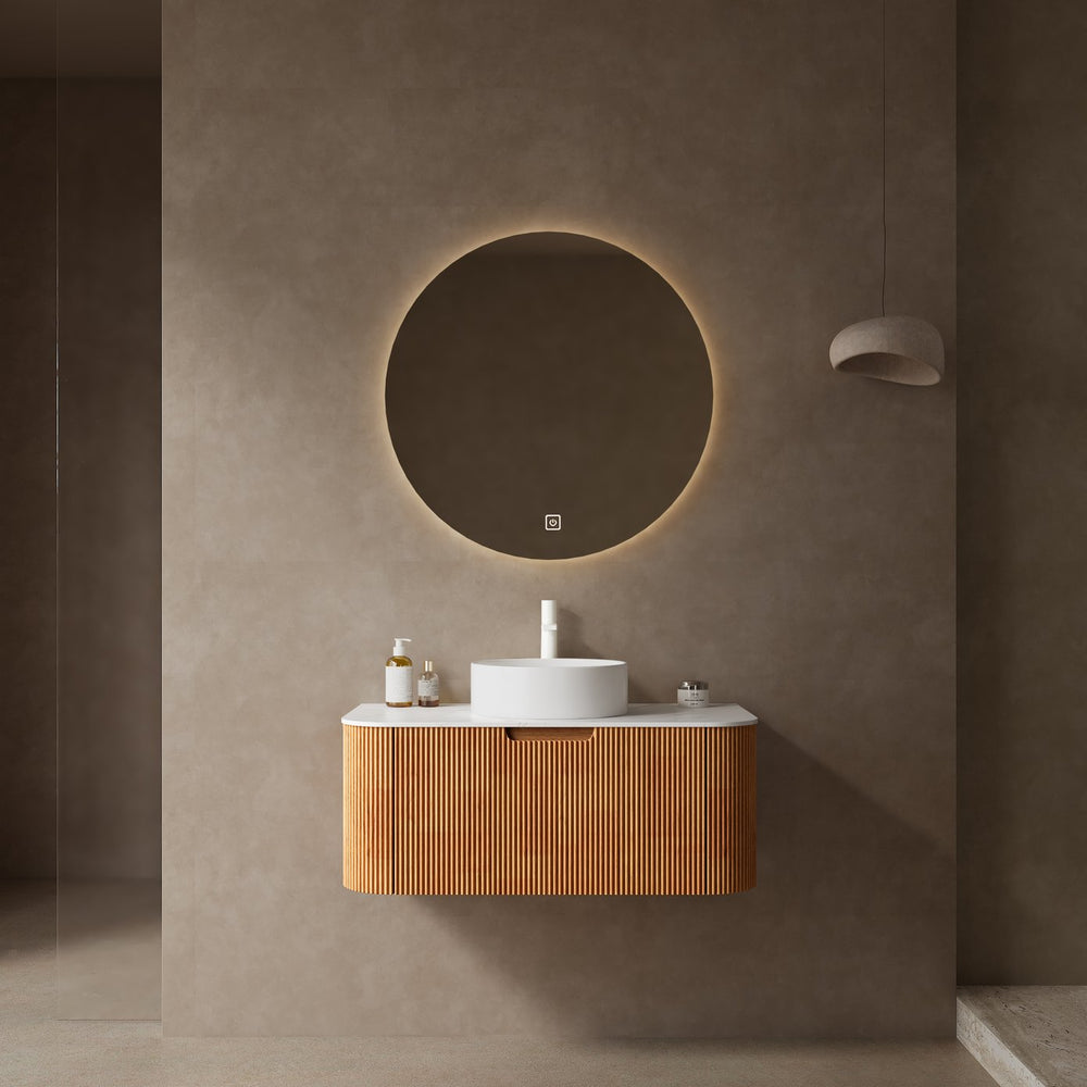 English Elm Dina 36" Wall-Mounted Bathroom Vanity With Round Sink, Moisture-Resistant Countertop & Stylish Storage W2615S00047
