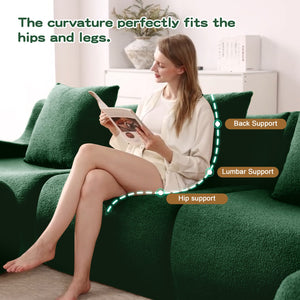 English Elm Soft Teddy Fabric Boneless Sofa with Plush Curved Arms, No Assembly, High-Density Comfort, Anti-Slip Stability Green W714P357241