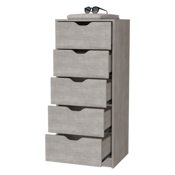 English Elm Dillon Concrete Gray Narrow 5-Drawer Dresser, Tall 17.7" Wide Space-Saving Storage Chest, RTA B128P176102