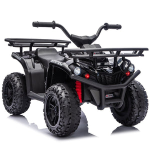 English Elm 24v Dual Motor Kids Atv Ride on with Led Lights Bluetooth Storage Racks Off Road Black W1578P390448