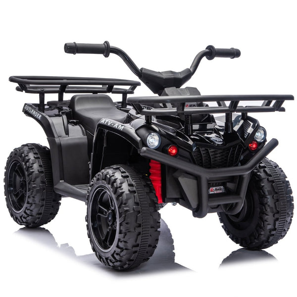 English Elm 24v Dual Motor Kids Atv Ride on with Led Lights Bluetooth Storage Racks Off Road Black W1578P390448
