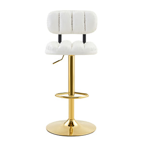 English Elm Set of 2 Adjustable Pu Leather Barstools with Chrome Base for Kitchen or Home Bar White+Gold W3875P378575