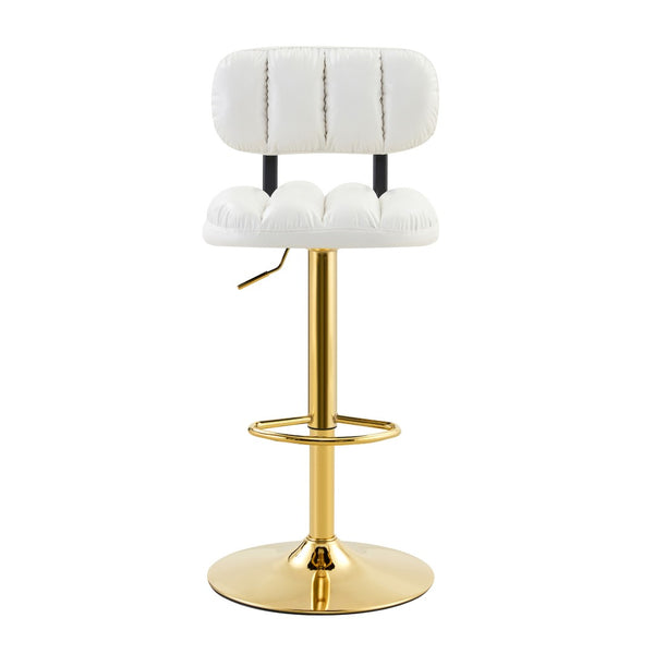 English Elm Set of 2 Adjustable Pu Leather Barstools with Chrome Base for Kitchen or Home Bar White+Gold W3875P378575