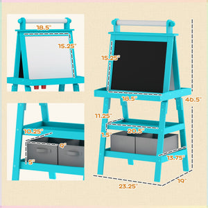 English Elm Qaba Double-Sided Kids Easel with Paper Roll, Magnetic Whiteboard & Chalkboard, Storage Tray Fun Blue W2225P229711