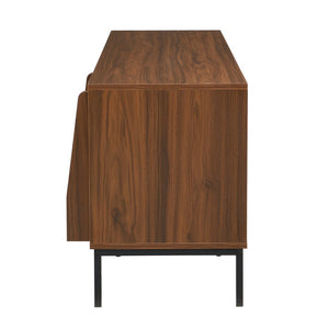 English Elm U-can Mid Century Walnut Media Console with Sliding Doors and Metal Frame for Living Rooms Brown N724P360370D