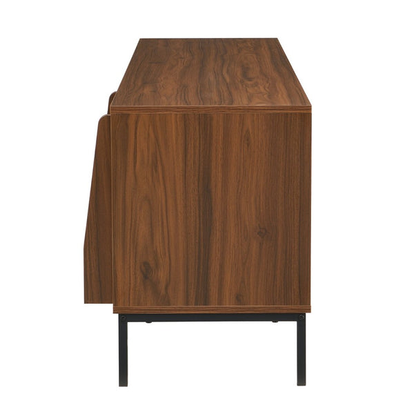 English Elm U-can Mid Century Walnut Media Console with Sliding Doors and Metal Frame for Living Rooms Brown N724P360370D