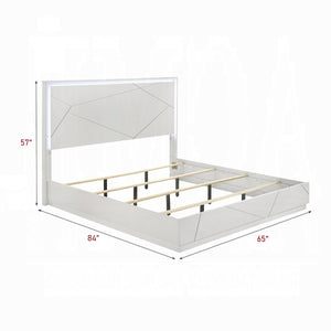 English Elm Ultra Modern white and silver high gloss Queen Bed with LED Headboard and Embossed Line Design Glossy White 68 L x 34 W x 7 H B2741S00746