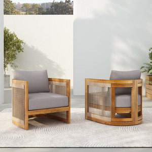 English Elm [set of 2] Acacia Hardwood Outdoor Club Chairs with Rope Weave Panels and Cushions N767P367654E_2