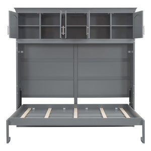 English Elm Queen Murphy Wall Bed with Top Cabinet Storage for Small Space Living Gray LP006665AAE-1