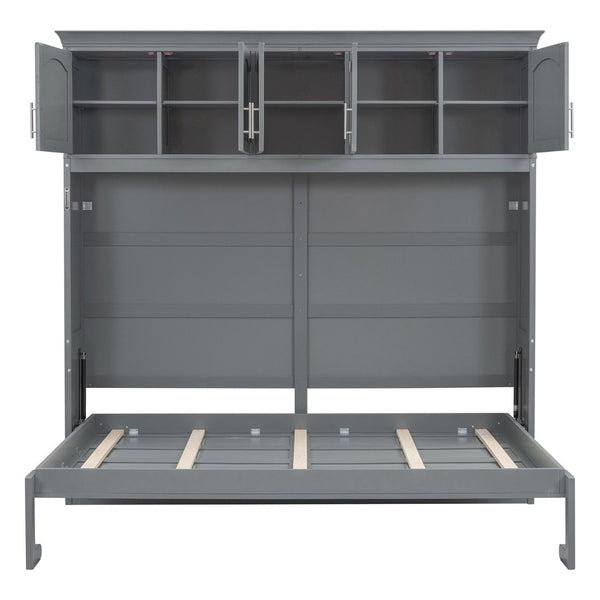 English Elm Queen Murphy Wall Bed with Top Cabinet Storage for Small Space Living Gray LP006665AAE-1