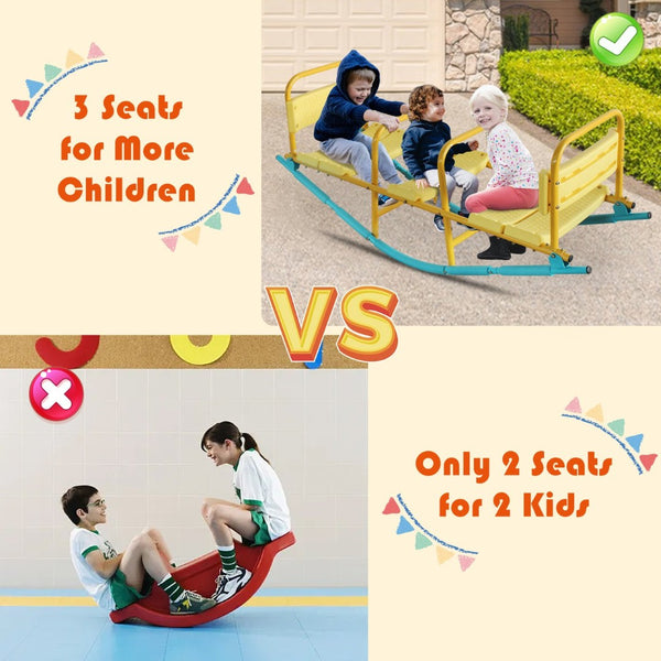 English Elm Kindergarten Triple Seat Seesaw Steel Frame Eva Foam Outdoor Playground Rocker W1408P280673