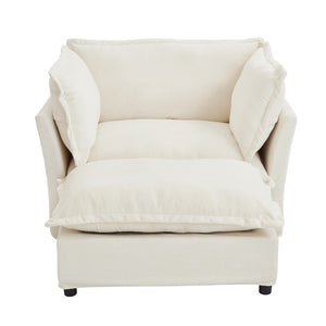 English Elm Modern Chenille Accent Chair with Ottoman Plush Wide Seat Curved Arms for Bedroom Beige N719P428439A