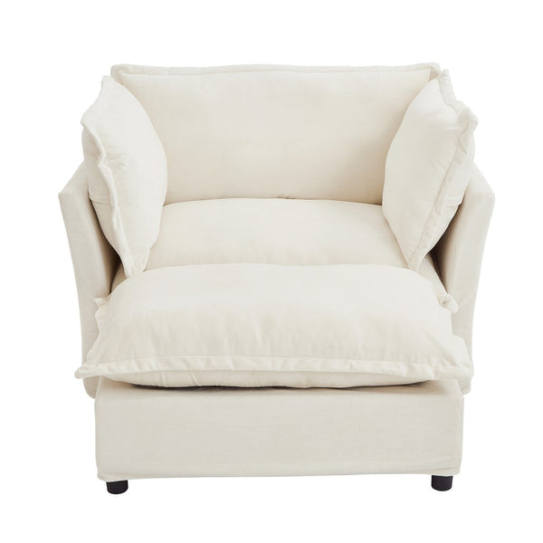 English Elm Modern Chenille Accent Chair with Ottoman Plush Wide Seat Curved Arms for Bedroom Beige N719P428439A
