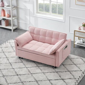 English Elm Folding sofa bed with adjustable backrest and recliner function, sturdy solid wood frame, beige-black Pink W1658P176555