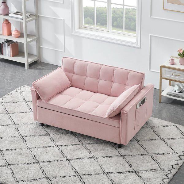 English Elm Folding sofa bed with adjustable backrest and recliner function, sturdy solid wood frame, beige-black Pink W1658P176555