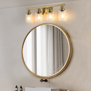 English Elm 24" Golden 4-Light Vanity Light with Clear Glass Shades, Modern Iron Bathroom Wall Fixture for Mirror W2312P374800