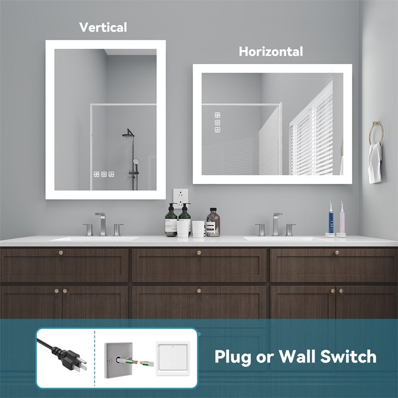 English Elm 48" LED Bathroom Mirror with IP65 Defogger, 3-Color Dimmable 3000–6000K, Anti-Corrosion Frame T3177P296172