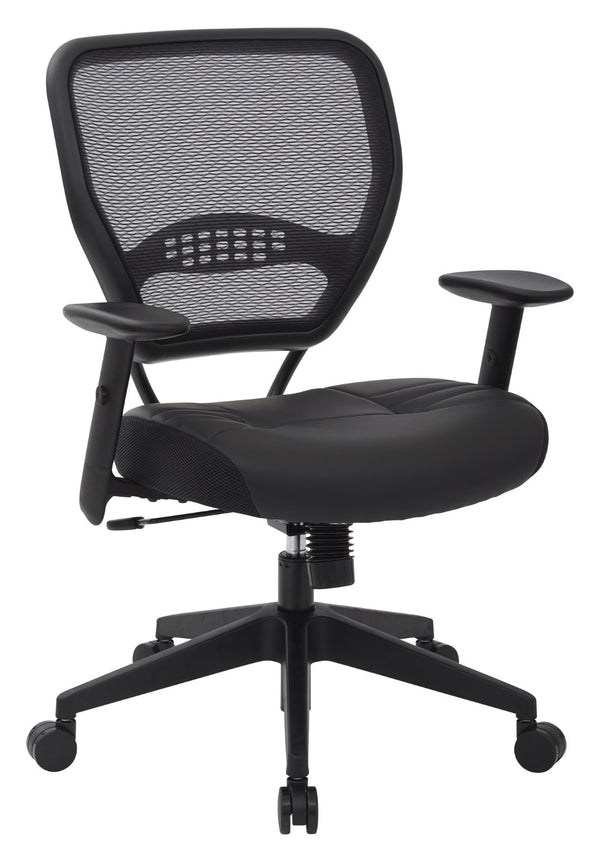 OSP Home Furnishings Professional Airgrid Mesh Back Manager Chair with Lumbar Support and Bonded Leather Seat 5700E