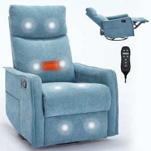 English Elm Heat Massage Rocker Recliner with Swivel Base and Vibrating Nodes for Living Room Blue W1803P251883