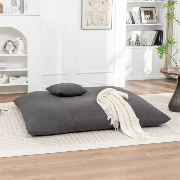 English Elm Floor bean bag chair corduroy lounger with removable washable cover, cozy adult & kid seating for home relaxation Grey W1170P337434