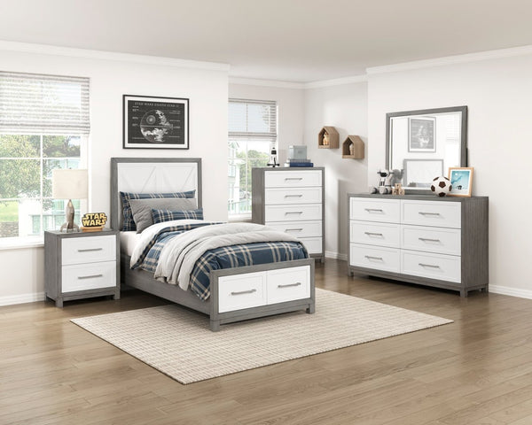 English Elm Contemporary Twin Platform Bed Paneled Headboard Footboard Drawers Modern Bedroom B011S02327