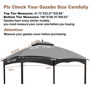 English Elm Replacement Canopy Top for 10x12 Gazebo with UV-Protective, Water-Repellent Polyester Fabric and Ventilation Grey W419P208851