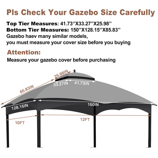 English Elm Replacement Canopy Top for 10x12 Gazebo with UV-Protective, Water-Repellent Polyester Fabric and Ventilation Grey W419P208851