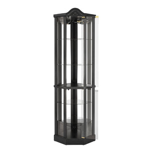English Elm Lighted Corner Curio Cabinet With Adjustable Shelves, Elegant Black Design, Perfect For Home Display W1758P300126