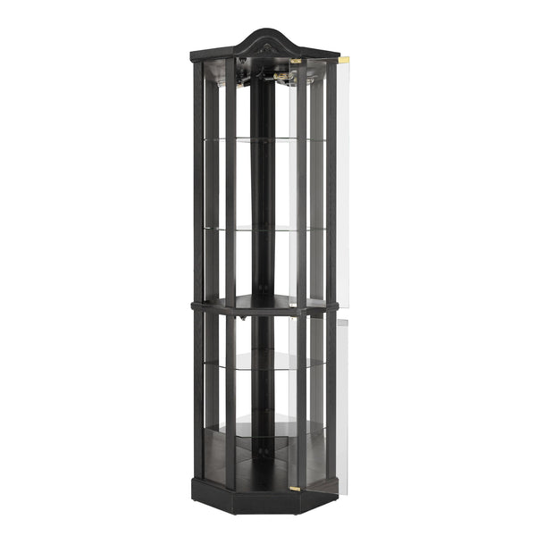 English Elm Lighted Corner Curio Cabinet With Adjustable Shelves, Elegant Black Design, Perfect For Home Display W1758P300126