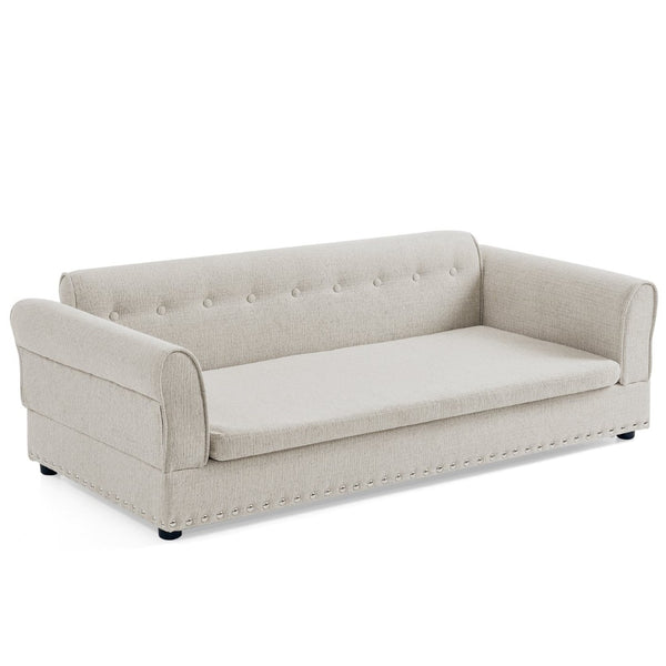 English Elm Oversized Linen Pet Sofa with Armrest Backrest for Large Dogs Modern Living Room W487P430327