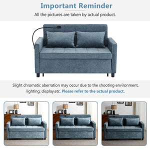 English Elm 56.9" Loveseat Sofa Bed with Chenille Upholstery, USB Ports, Phone Holder, Side Pockets, Reclining Backrest Blue N719P208853R